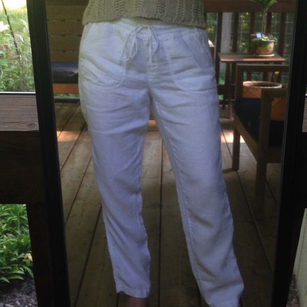LOFT white linen tapered pants size 8